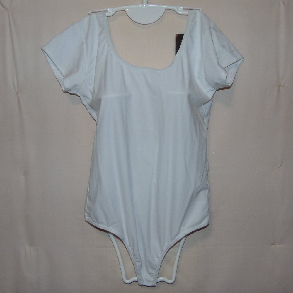 ABT White Short Sleeve Thong Leotard AL NWT